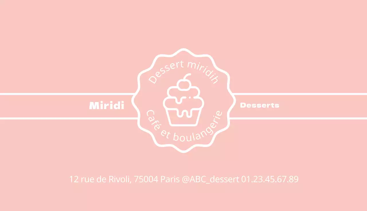 Carte de visite illustrée rose-beige pour dessert