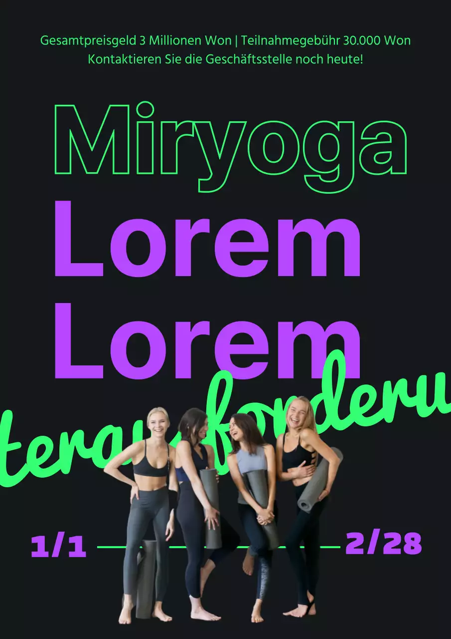 Ein einfacher Yoga-Diät-Überlebensführer in fluoreszierendem Grün und Lila