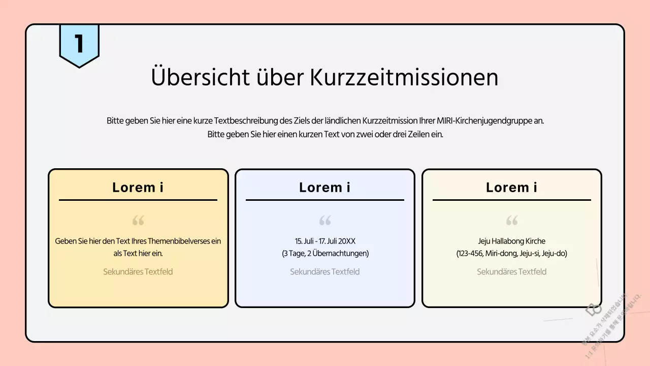 Eine saubere, pastellfarbene Sommermissionsbroschüre der Kirche