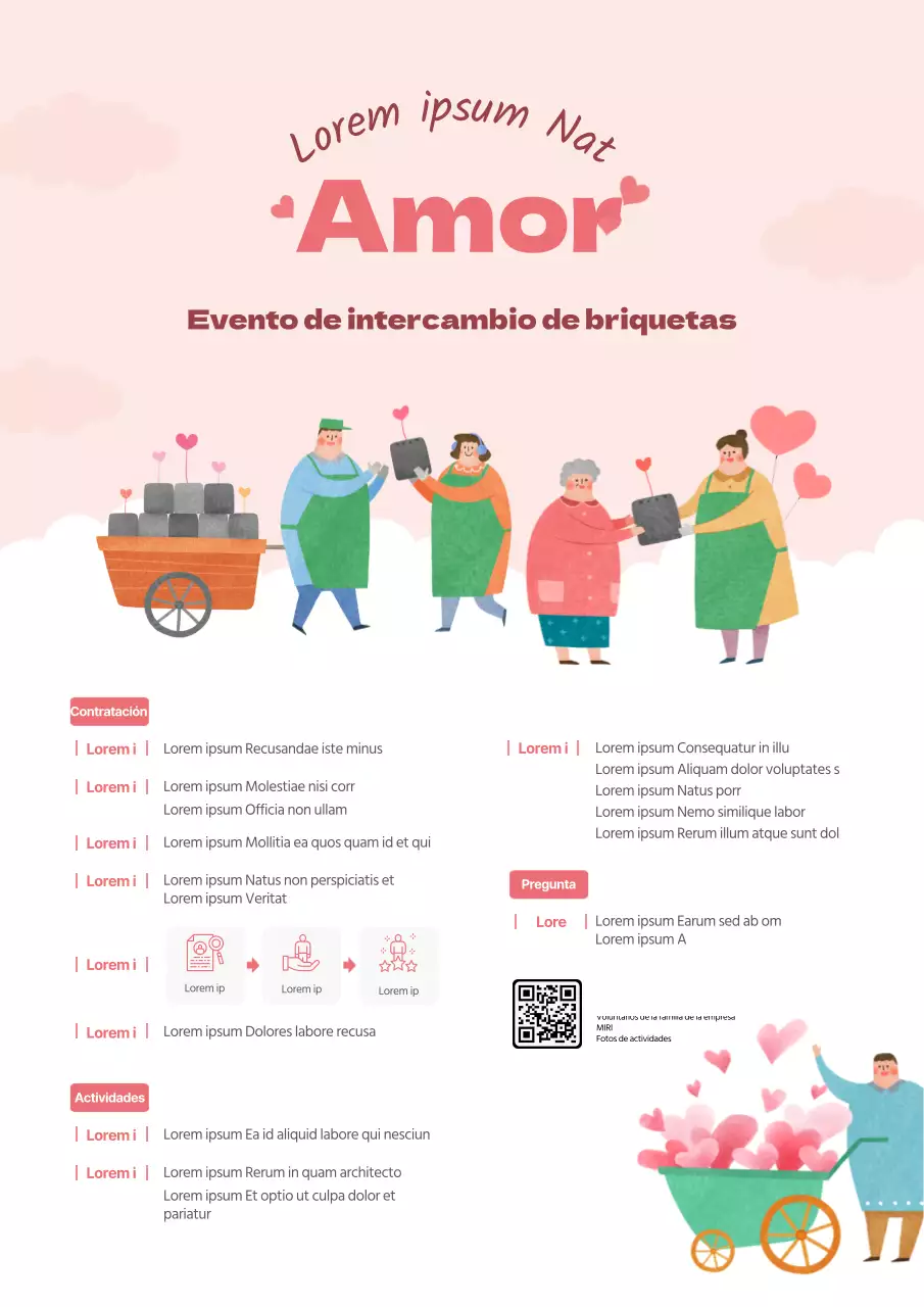 Cartel del acontecimiento con ilustraciones en tonos rosas