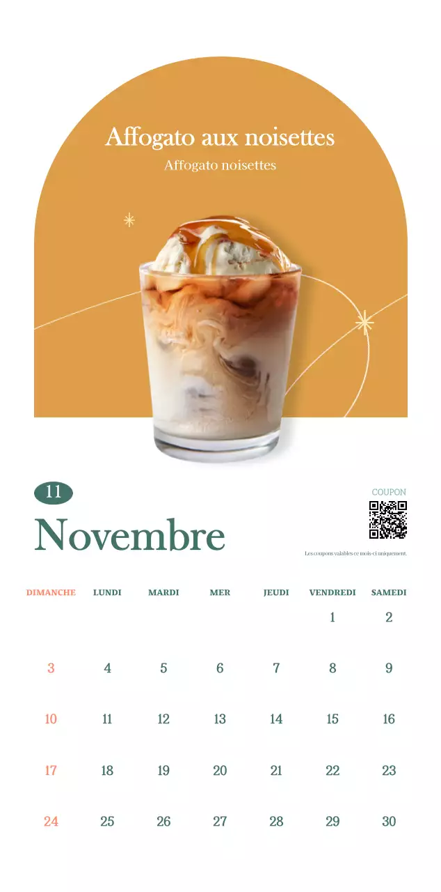 Calendrier des cafés avec recommandation de la boisson du mois