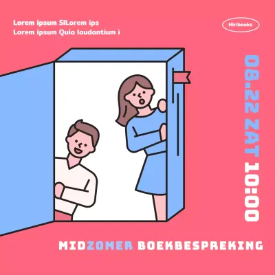 Een eenvoudige, roze, geïllustreerde Booktalk-promotie