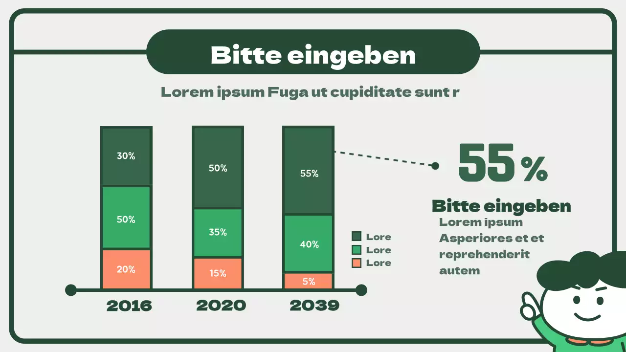 Infografiken mit hübschen vertikalen Diagrammen in Grün und Orange