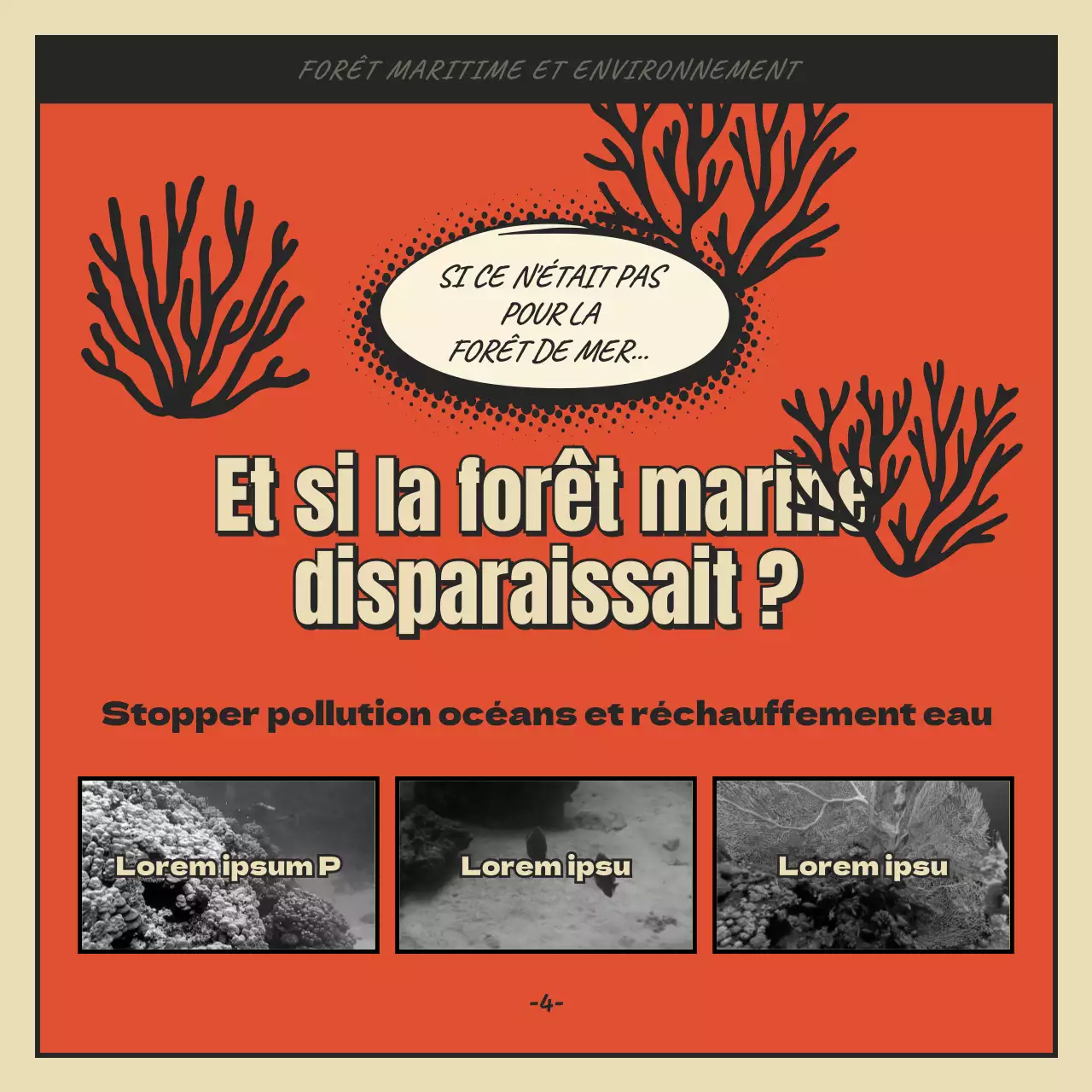 Concept caricatural de forêt marine et d'algues en rouge et noir