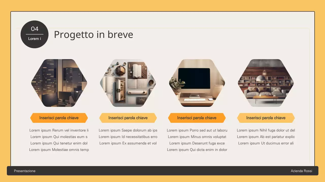 Proposta commerciale con elementi esagonali gialli