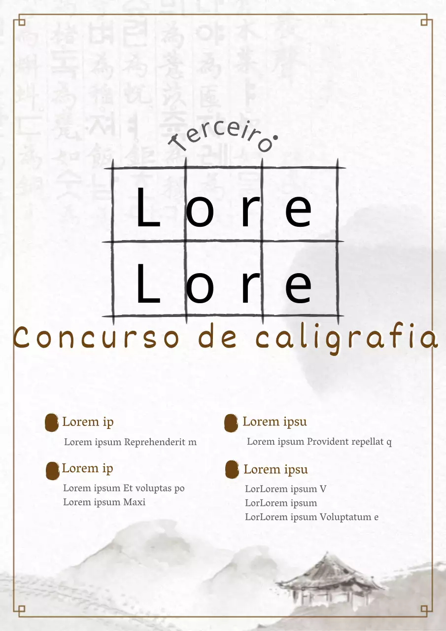 Anúncio do concurso de língua coreana tradicional cinzenta e castanha