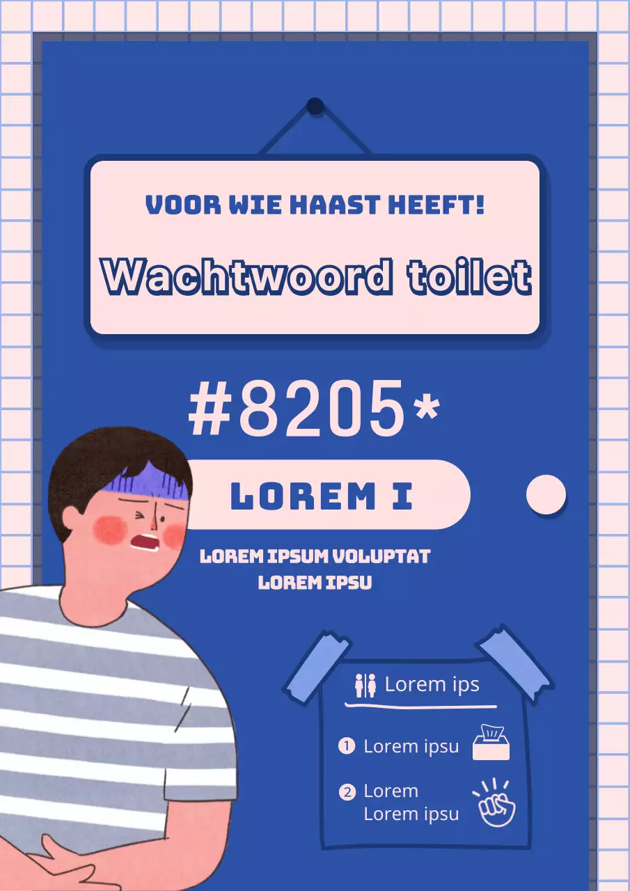 Blauwe deur concept illustratie toilet wachtwoord instructies