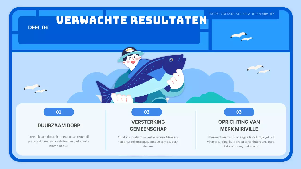 Lichtblauw schattig speelgoed-stijl boerendorp zakelijk voorstel