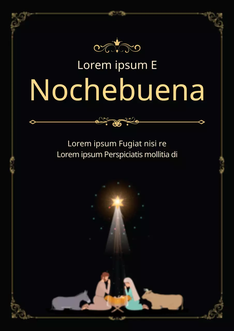 Cartel promocional negro y dorado de las Iluminaciones de Navidad