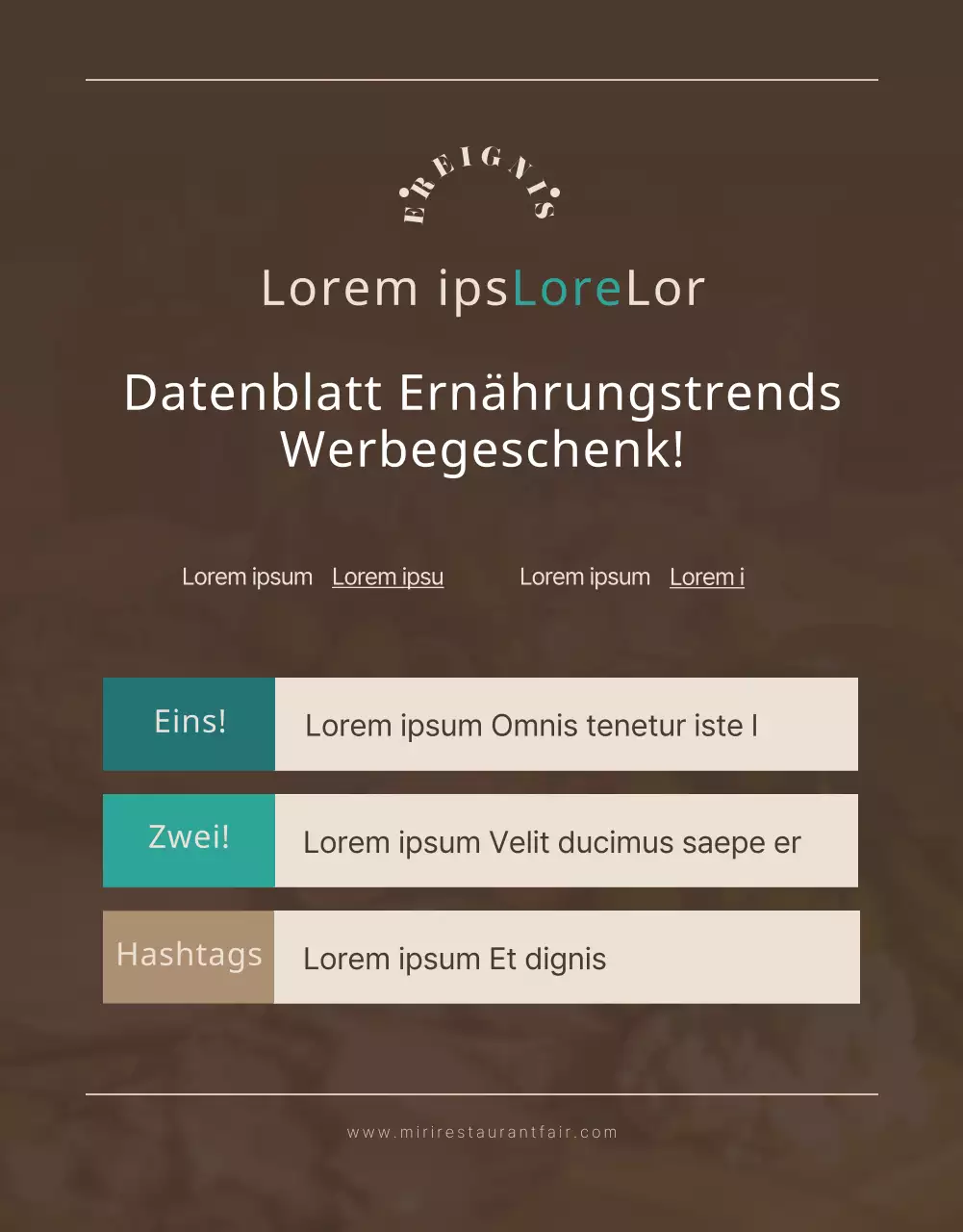 Eine saubere braune und türkisfarbene Start-up-Messe für Lebensmittel