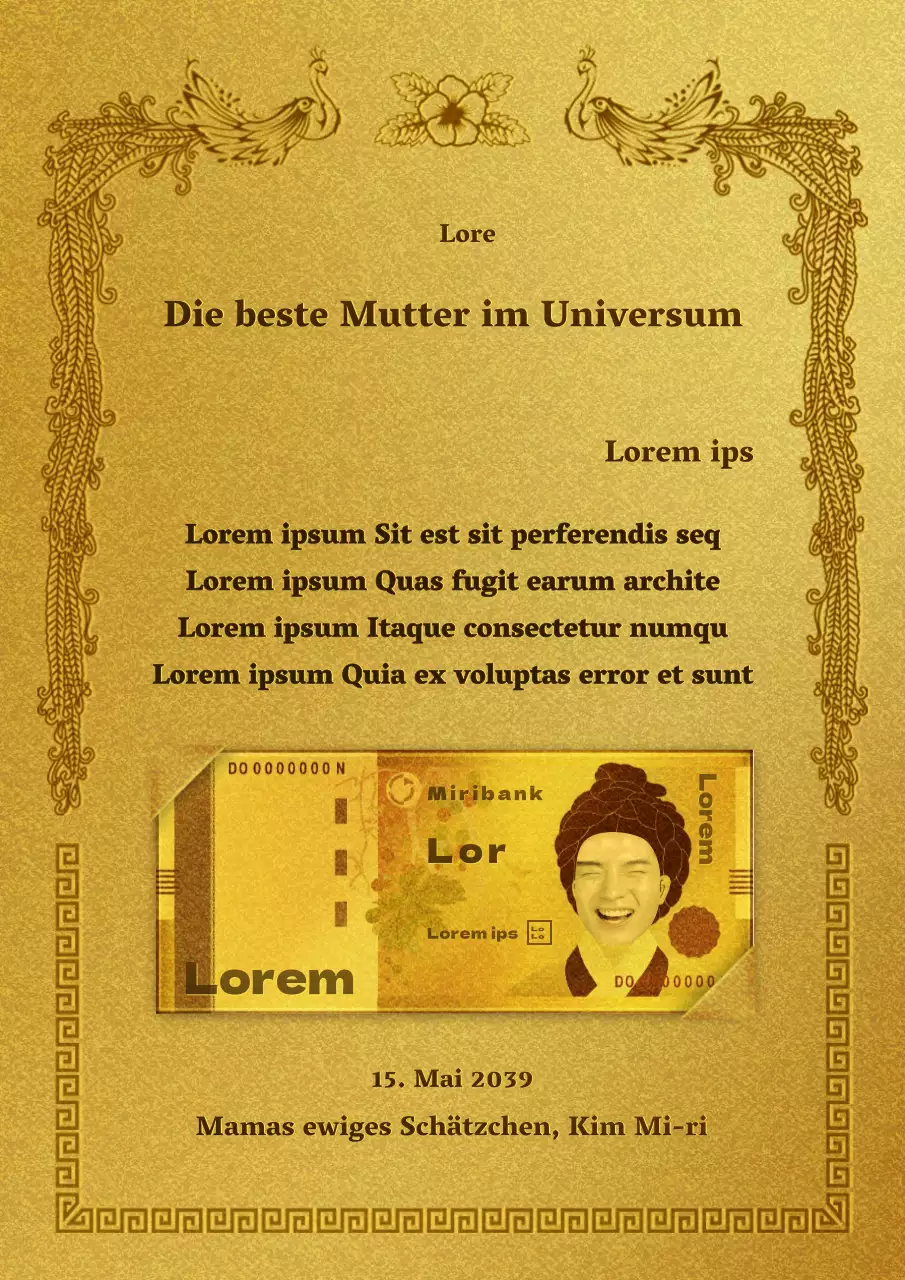 Muttertagsliste und Banknoten mit einem goldenen, farbenfrohen Konzept