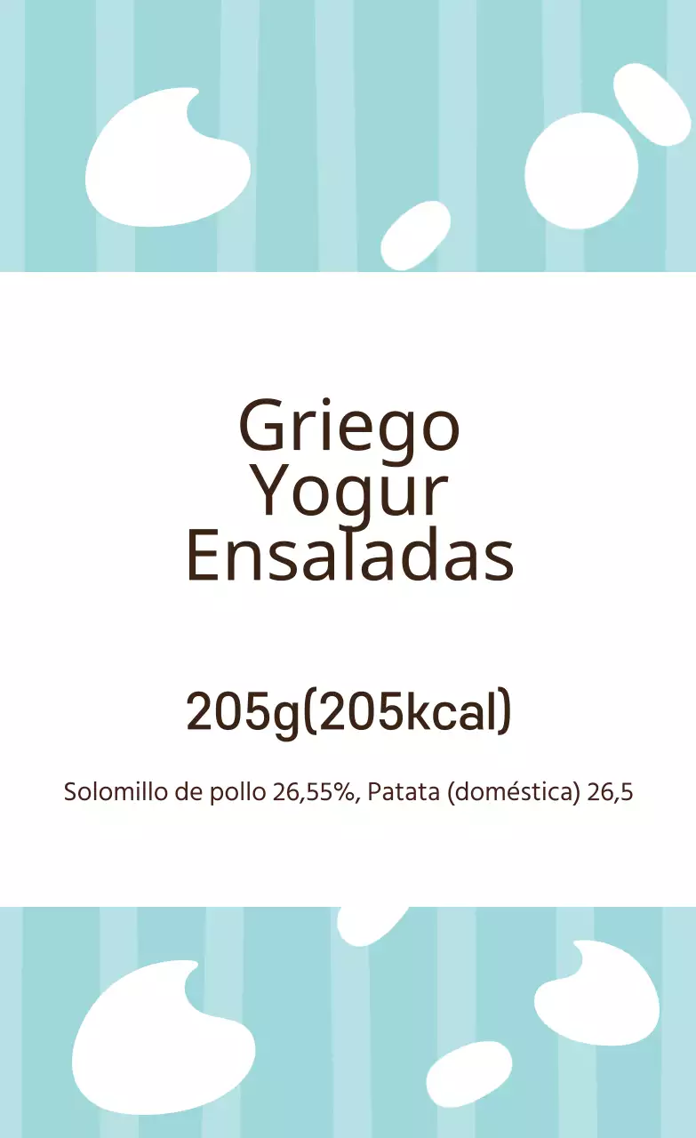Etiqueta ilustrada de ensalada de yogur griego blanco cielo
