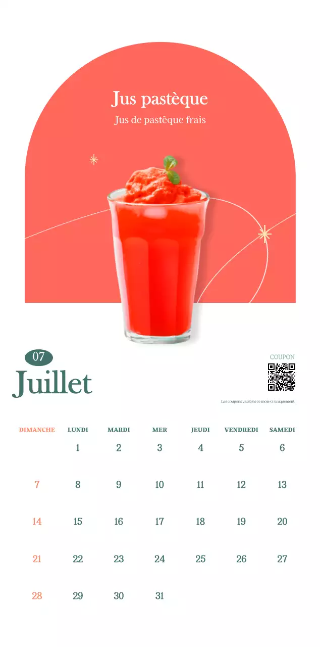 Calendrier des cafés avec recommandation de la boisson du mois