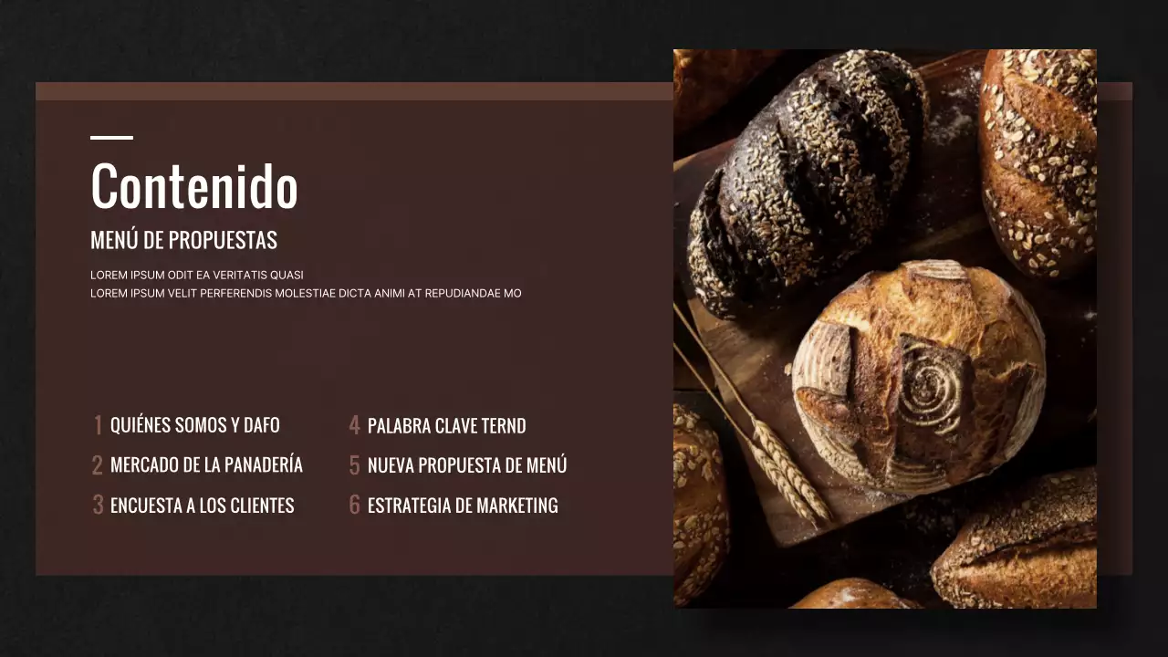 Nueva propuesta de menú para una panadería marrón y negra