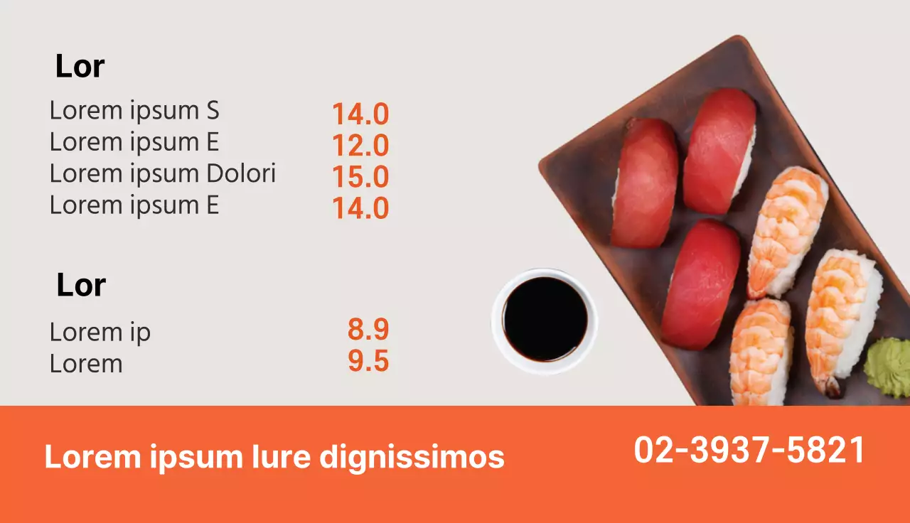Menú de sushi en los restaurantes destacados con foto naranja