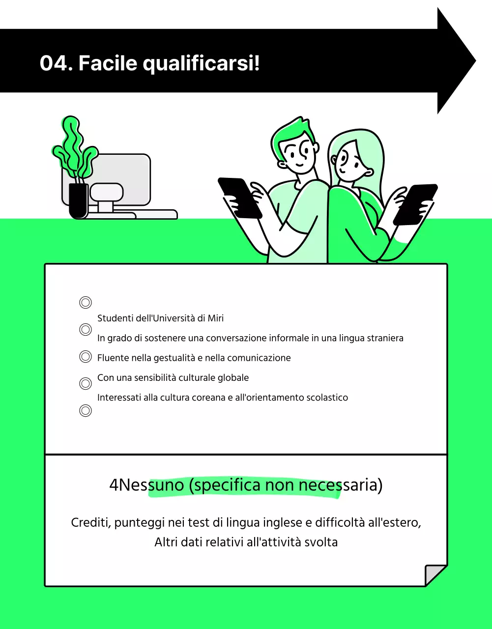 Spiegazione del reclutamento di studenti internazionali in bianco e nero