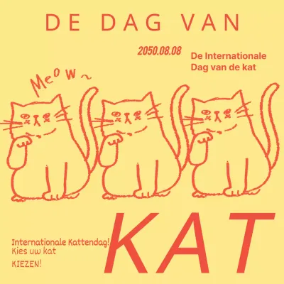 Een eenvoudige Internationale Kattendag post in geel en rood