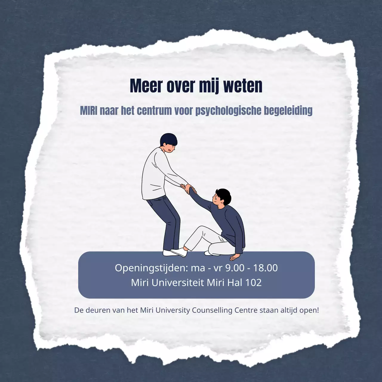 Een minimalistisch, marineblauw en grijs twee-bij-twee adviescentrum promoten