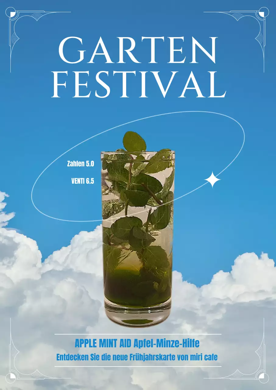 Bewerben Sie Ihre neue Speisekarte mit einem Himmelshintergrund und Rokoko-Ambiente