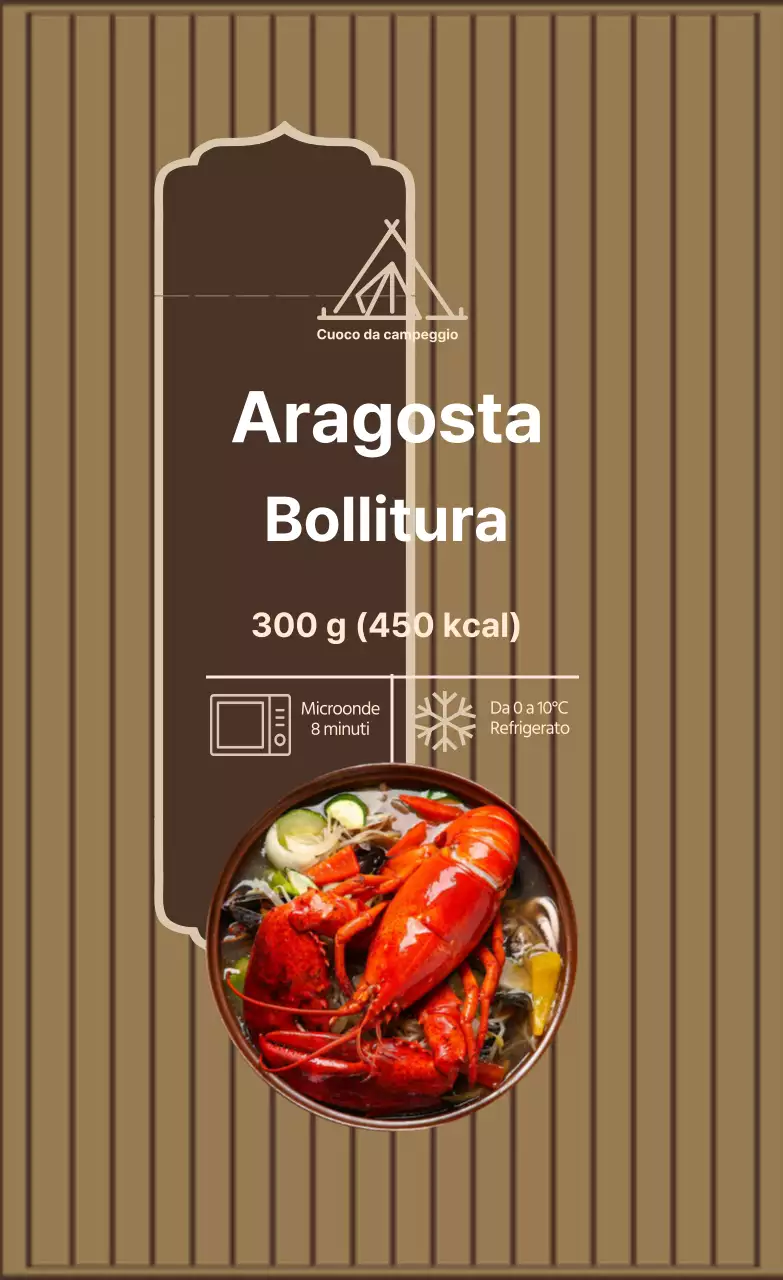 Etichetta fotografica marrone avorio per la cottura dell'aragosta
