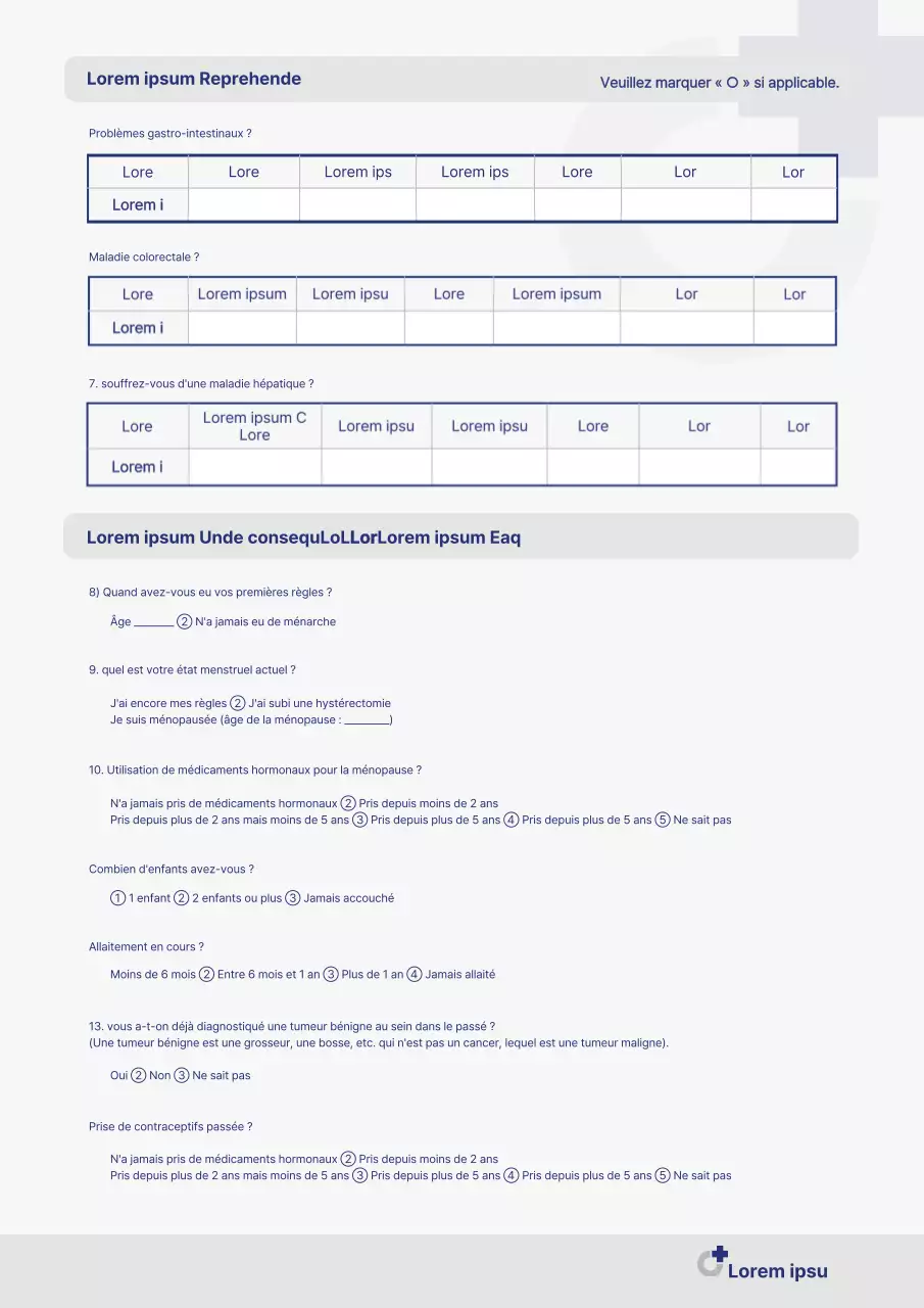 Questionnaire gris et bleu marine sur le dépistage du cancer