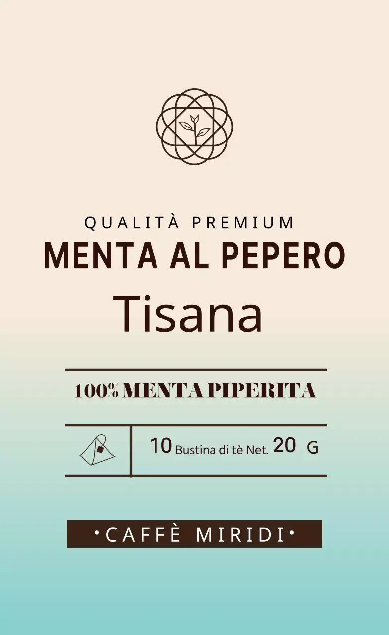 Etichetta per il tè alla menta piperita illustrata in cielo avorio