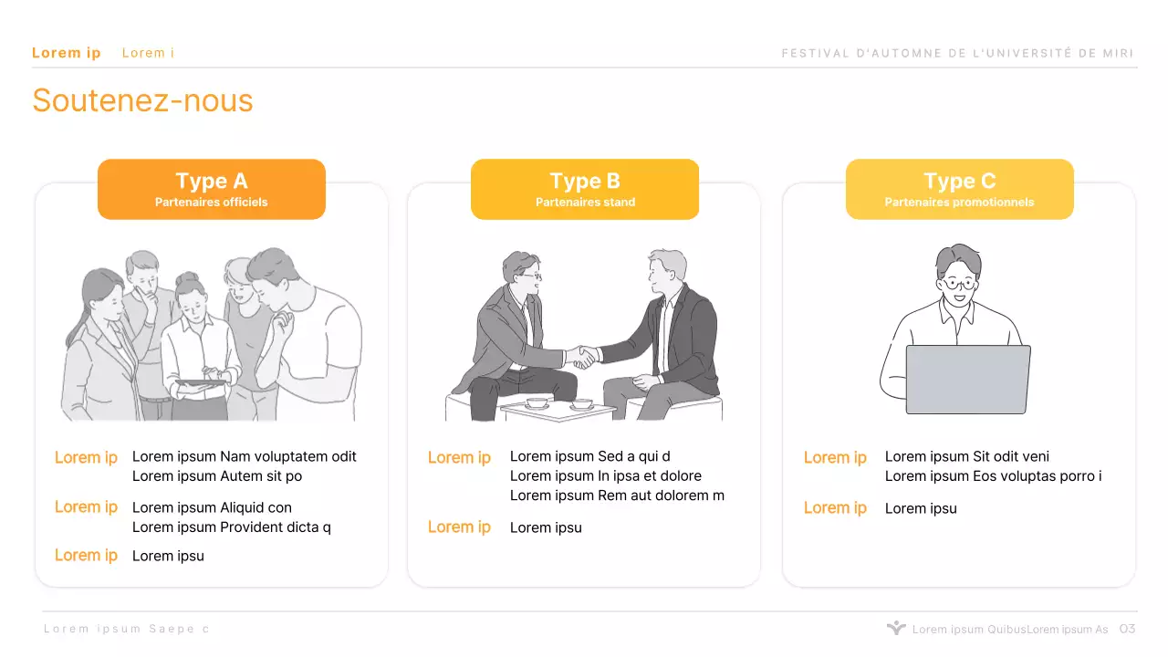 Présentation simple du parrainage d'un festival universitaire orange pour les écoles supérieures et les universités