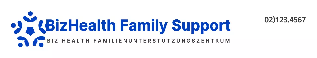 Blaues und schwarzes Logo mit klaren Symbolen zur Information und Förderung von Informationen über Familienunterstützungszentren