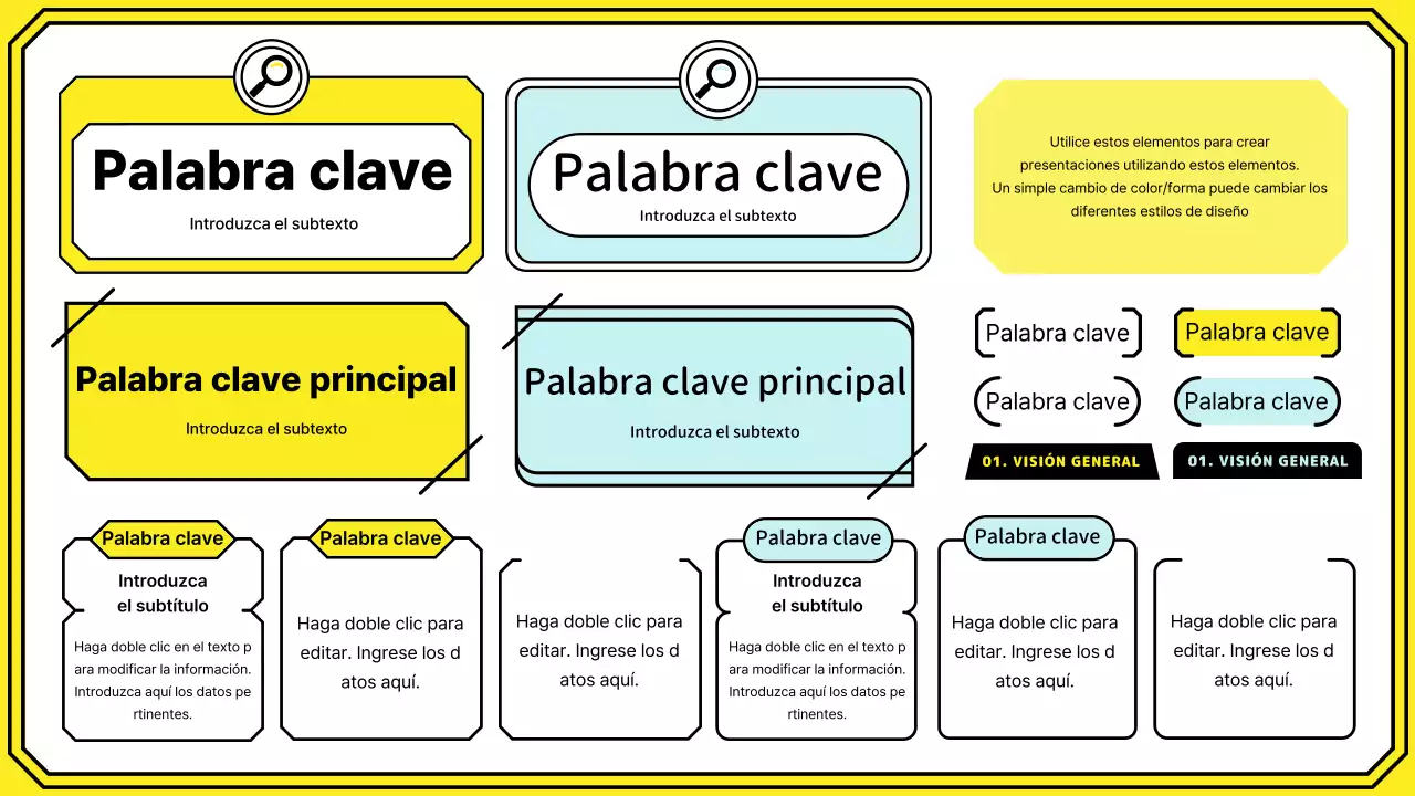 Resalte las palabras clave con un estilo de línea simple en amarillo y menta