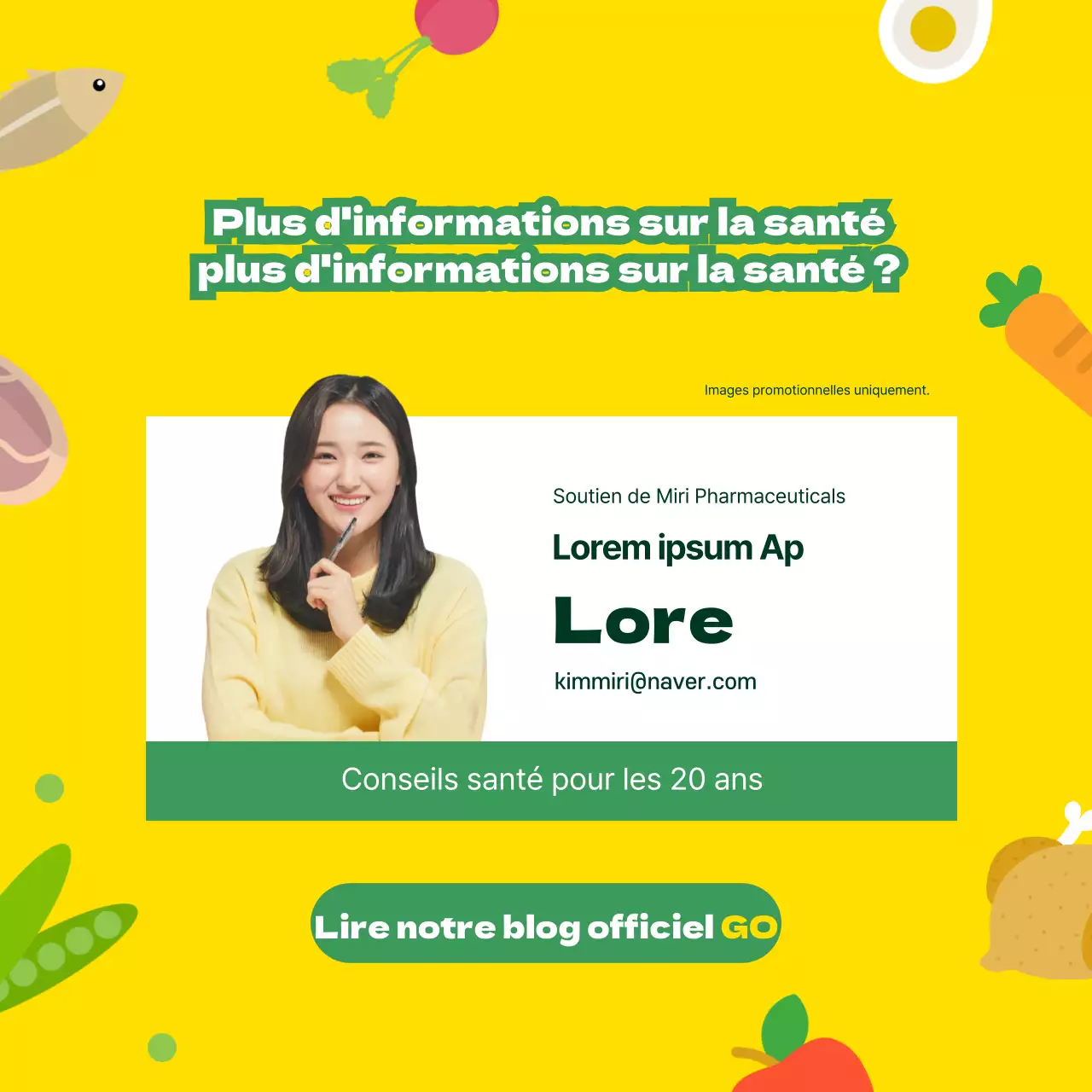 Promouvoir les produits nutritionnels avec des illustrations jaunes et vertes