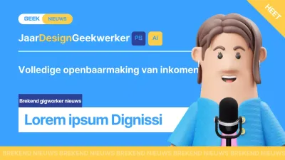 3D stereoscopisch geekworker nieuws in blauw en geel