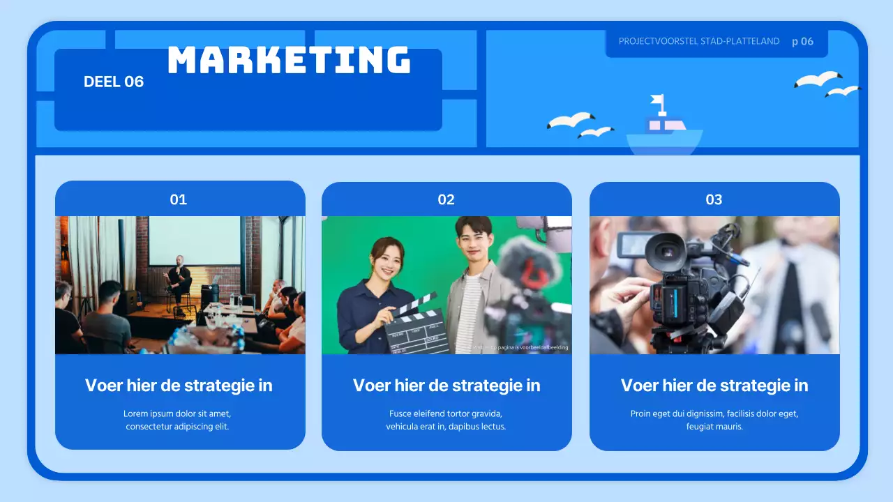 Lichtblauw schattig speelgoed-stijl boerendorp zakelijk voorstel