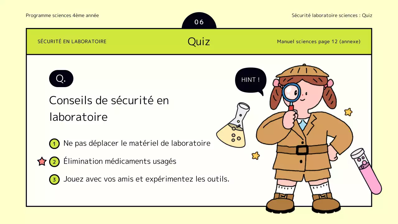 Conseils de sécurité pour les laboratoires scientifiques en chartreuse et en jaune
