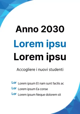 Un semplice volantino bianco e blu per un evento di benvenuto ai nuovi studenti dell'università