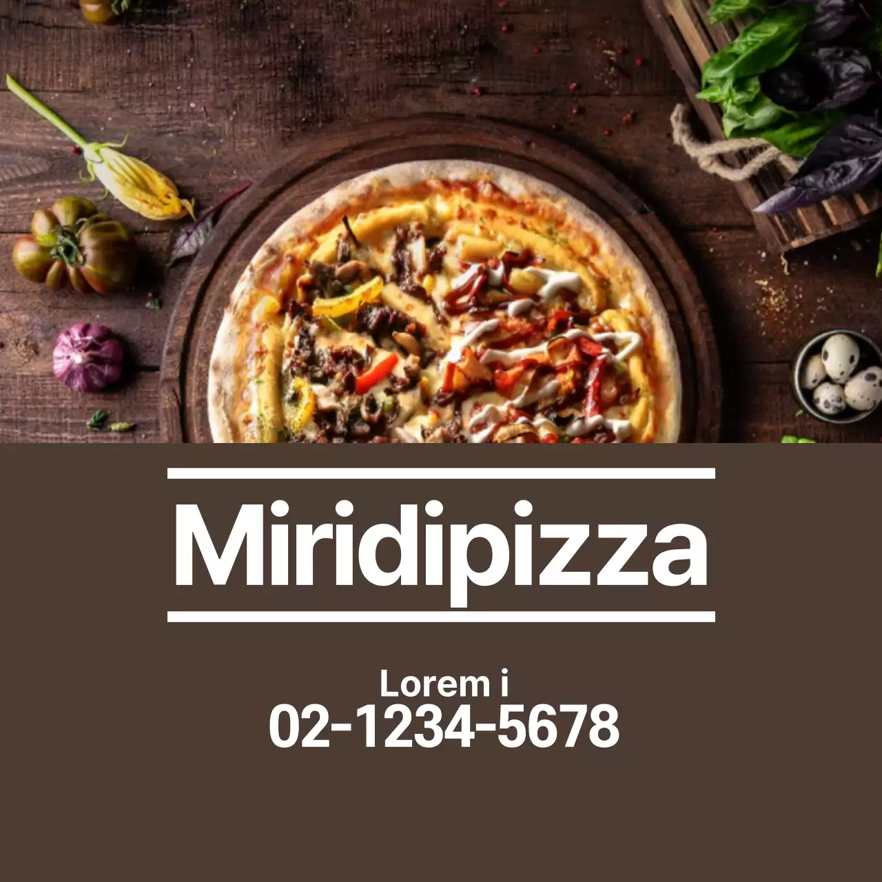 Keurig pizzalabel met bruin foto-accent