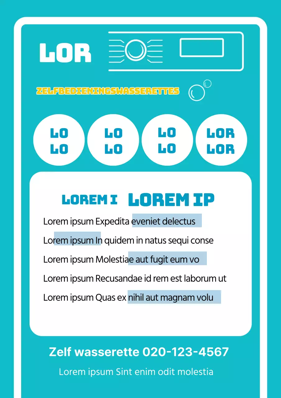 Blauwe illustratie promoot een schone wasserette