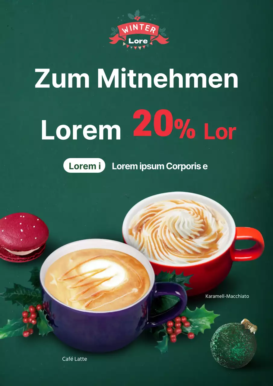 Bewerben Sie Ihr Weihnachtscafé-Menü mit einem grünen Fotohighlight