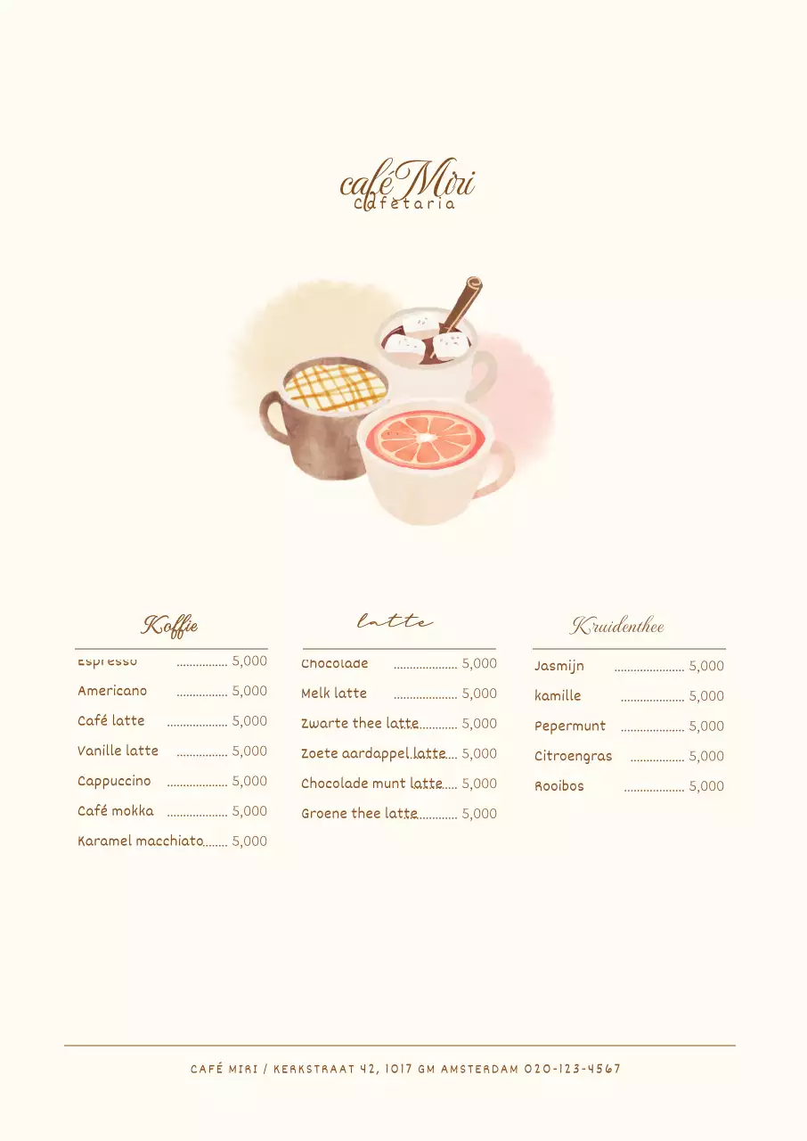 Café menukaart met ivoorkleurige aquarel drankillustraties