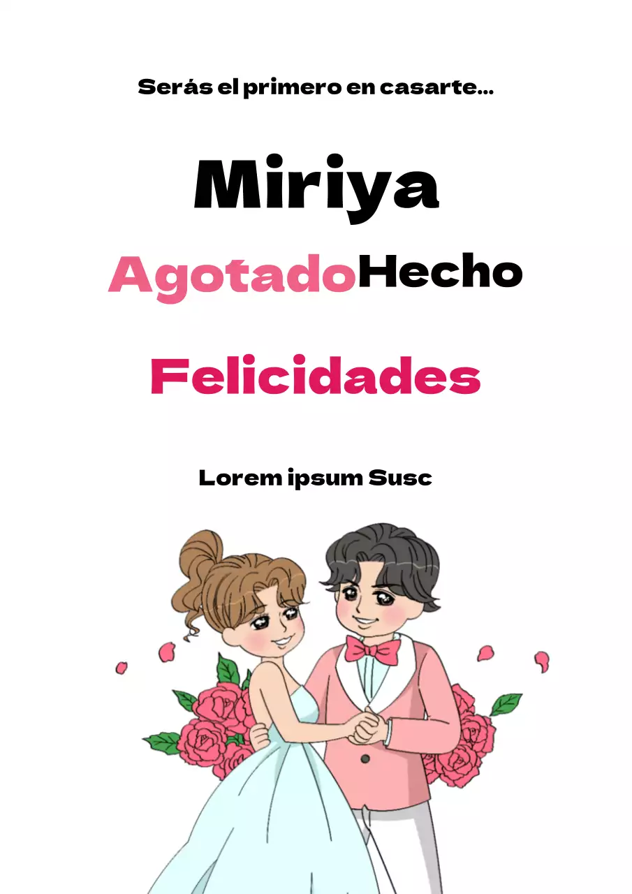 Póster de diseño promocional con un bonito mensaje de felicitación de boda en rosa y blanco