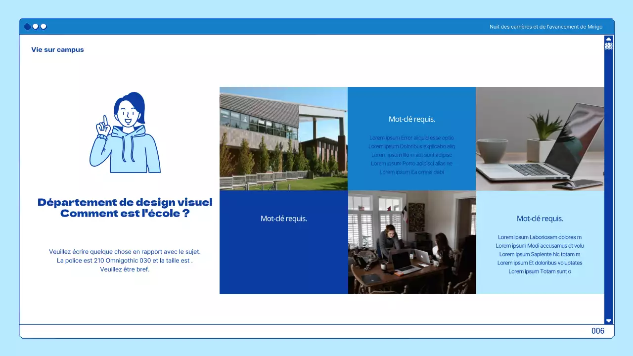 Présentations universitaires dans un thème de navigation bleu