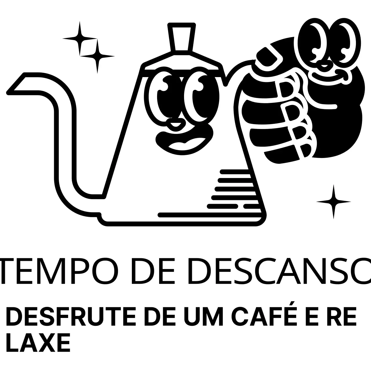 Combinação de texto e carácter de cafeteira gira e moderna em preto e branco Estilo de logótipo para promoção e promoção de café