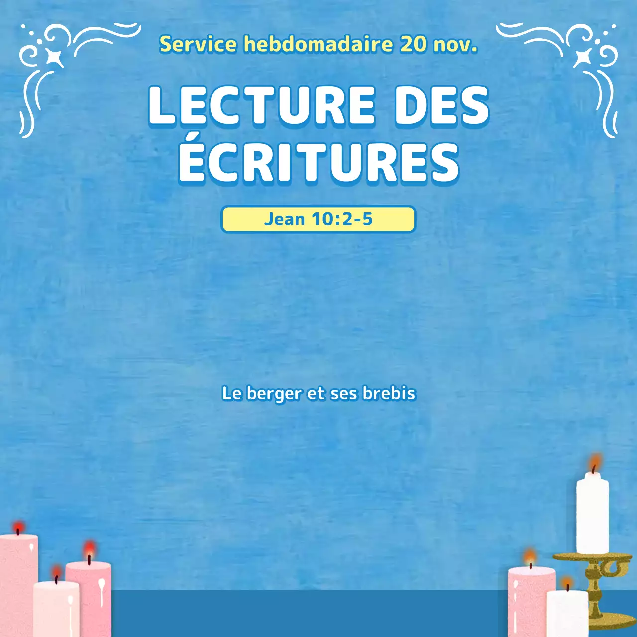 Bulletin de culte dans les tons bleu clair avec des illustrations chrétiennes