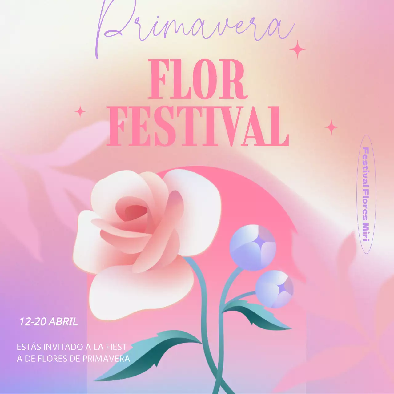 Promocione un festival de flores de primavera con un tema de degradado rosa