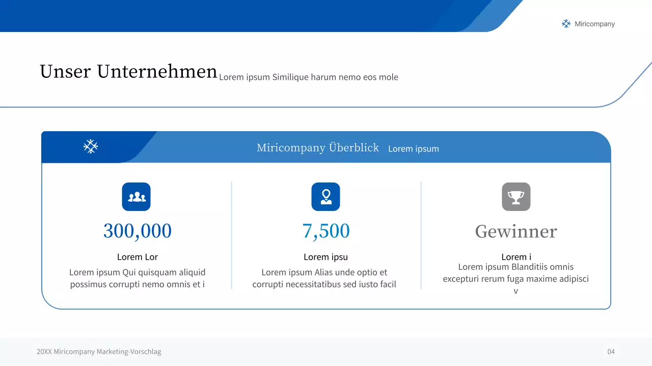 Eine einfache Geschäftspräsentation in Blau- und Grautönen