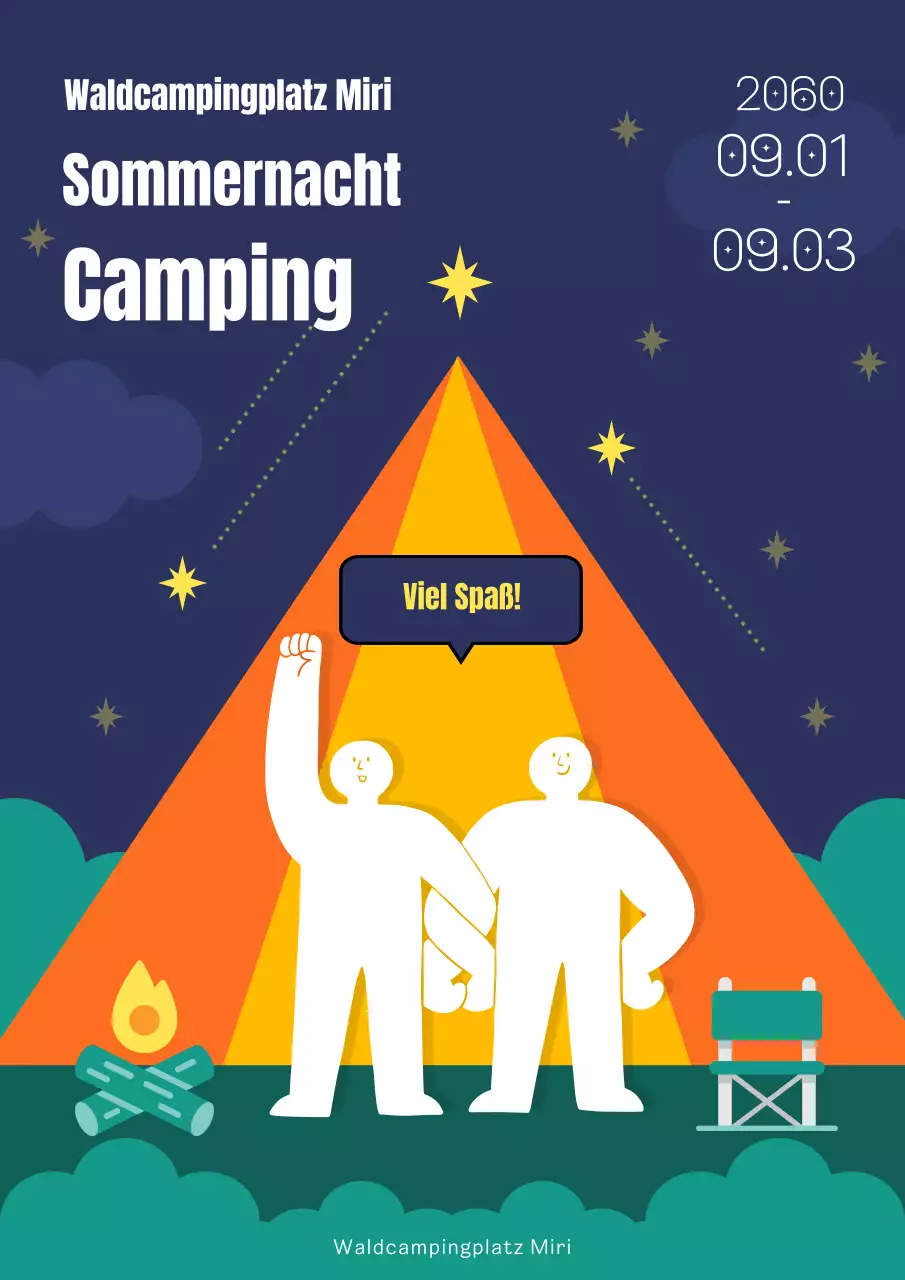 Werben Sie für einfache Sommernächte beim Camping in Marineblau und Orange