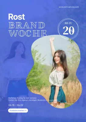 Werbeflyer für einen schicken Sommerkleiderverkauf in Blau.