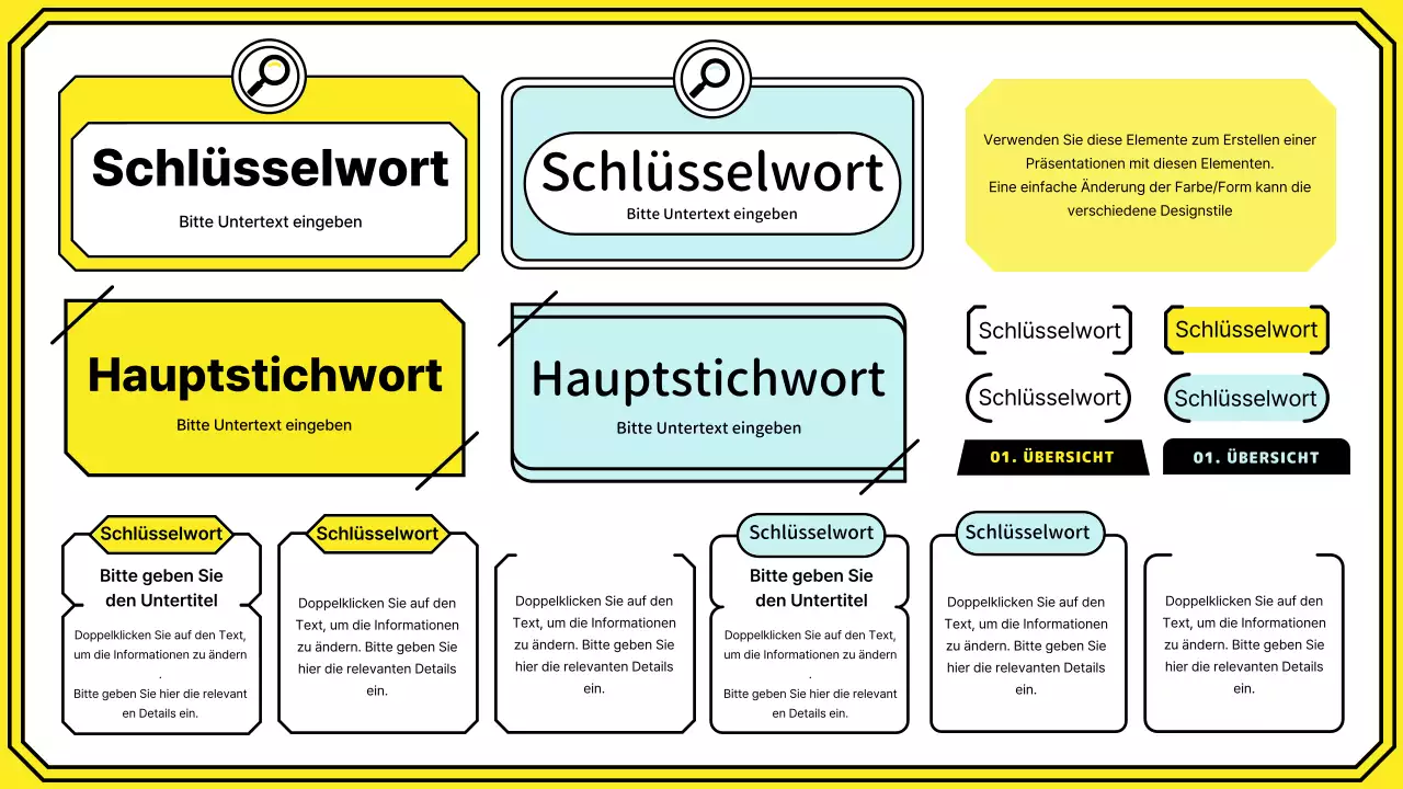 Hervorhebung von Schlüsselwörtern in einem einfachen Linienstil in Gelb und Mint