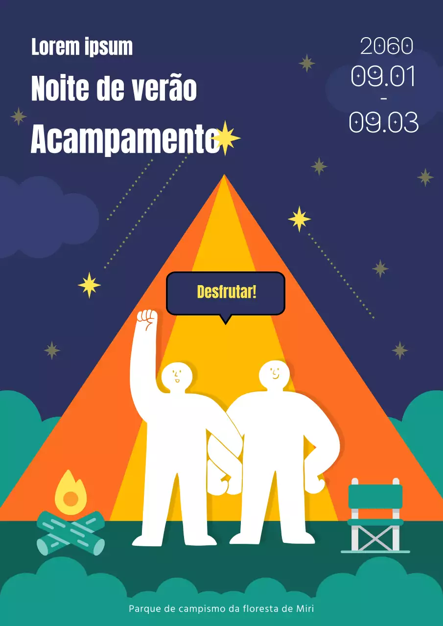 Promover noites simples de verão a acampar em azul-marinho e laranja