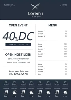 Eenvoudige, strakke stijl in donker marineblauw en wit Voor informatie en promotie van je schoonheidssalon.