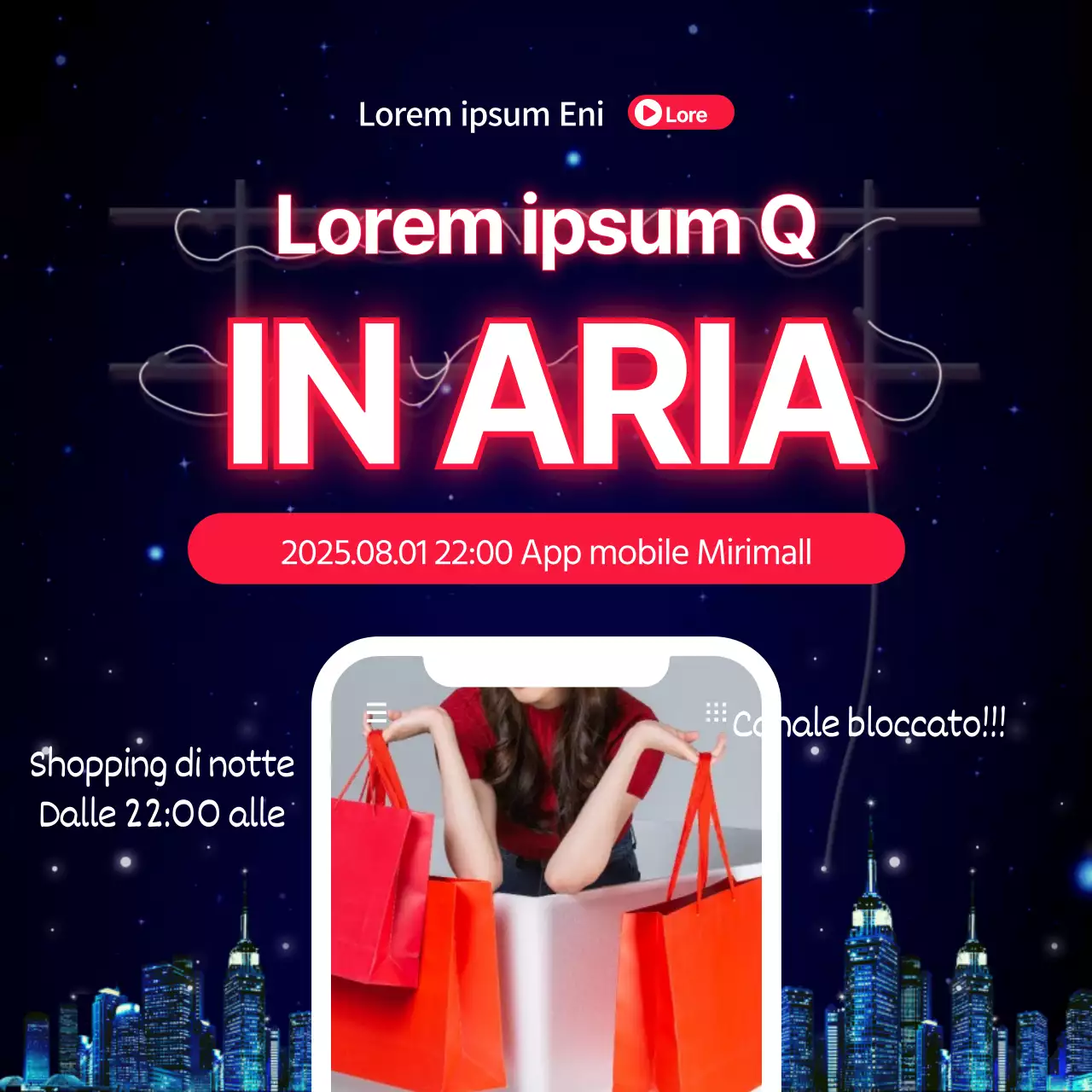 Shopping a tarda notte su cornici telefoniche rosse e bluCompravendita in diretta in diretta in onda